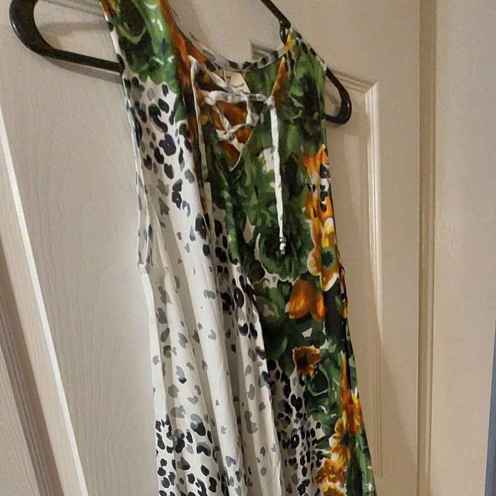 One Size OSFA Leopard & Floral Print Sundress Sleeveless with Lace up Front Tie